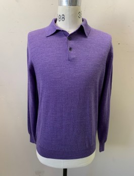 ALAN FLUSSER, Purple, Wool, Solid, Heathered, Knit, C.A., 3 Btn Placket, L/S