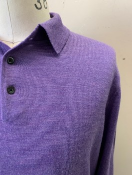 ALAN FLUSSER, Purple, Wool, Solid, Heathered, Knit, C.A., 3 Btn Placket, L/S