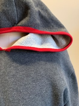 Q&A, Gray, Red, Cotton, Polyester, Solid, Red Trim, Hood Attached, 1 Large Pckt,