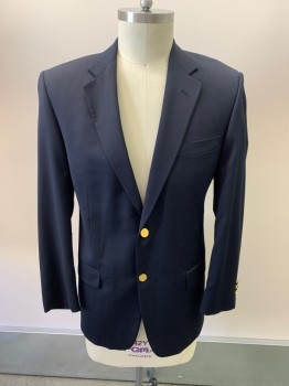 JOSEPH & FEISS, Navy Blue, Wool, Solid, Notched Lapel, Single Breasted, Button Front, 2 Buttons, 3 Pockets