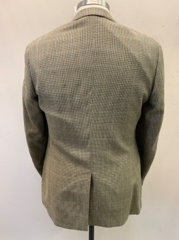 JOHN NORDSTROM, Tan Brown, Lt Blue, Dk Gray, Silk, Wool, Houndstooth, Single Breasted, 2 Buttons, 3 Pockets, Notched Lapel, Single Vent, Tortoise Shell Buttons