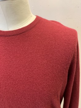 SAKS FIFTH AVE, Dk Red, Cashmere, Solid, L/S, CN
