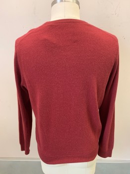 SAKS FIFTH AVE, Dk Red, Cashmere, Solid, L/S, CN