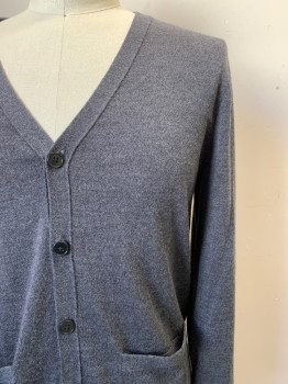 BANANA REPUBLIC, Charcoal Gray, Wool, Solid, L/S, V Neck, Button Front, Top Pockets
