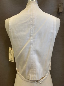 Mens, Vest 1890s-1910s, NL, Off White, Cotton, Polyester, Solid, 40, 4 Buttons, Single Breasted, Shawl Collar, Textured Fabric, Top Pockets, Stained
