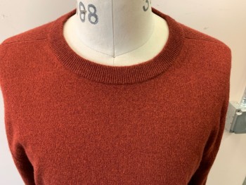 THEORY, Sienna Brown, Cashmere, Solid, L/S, CN, Ribbed Shoulders