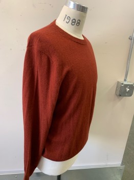 THEORY, Sienna Brown, Cashmere, Solid, L/S, CN, Ribbed Shoulders