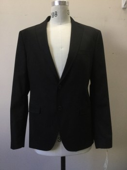 ZARA, Black, Synthetic, Solid, Black, Notched Lapel, 2 Buttons,