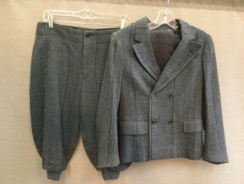 Childrens, Suit, Piece 1, 1890s-1910s, MTO, Lt Blue, Navy Blue, Brown, Beige, Acrylic, Wool, Herringbone, Stripes, CH34, Wide Peaked Lapel, Double Breasted, 2 Pockets with Flaps, 1 Welt Pocket, a Bit Pilly.