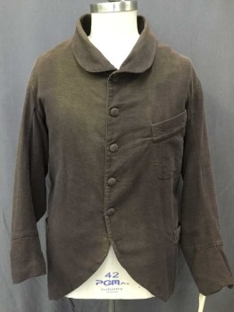 Mens, Historical Fiction Jacket, JORDI, Dk Brown, Cotton, Solid, 44L, Single Breasted, 6 Buttons, Cuffed Jacket Sleeves