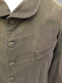 Mens, Historical Fiction Jacket, JORDI, Dk Brown, Cotton, Solid, 44L, Single Breasted, 6 Buttons, Cuffed Jacket Sleeves