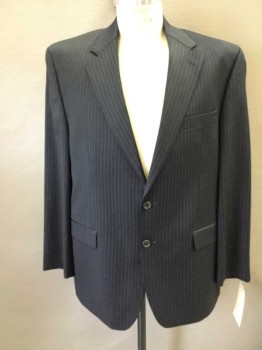 RALPH LAUREN, Navy Blue, White, Wool, Stripes - Pin, Single Breasted,  Notched Lapel, 3 Pockets, 2 Buttons,