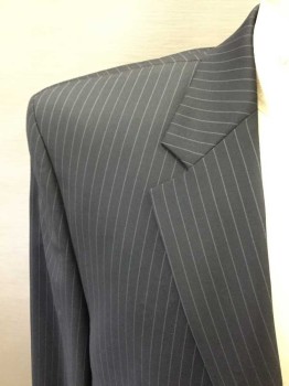 Mens, Suit, Jacket, RALPH LAUREN, Navy Blue, White, Wool, Stripes - Pin, 44R, Single Breasted,  Notched Lapel, 3 Pockets, 2 Buttons,