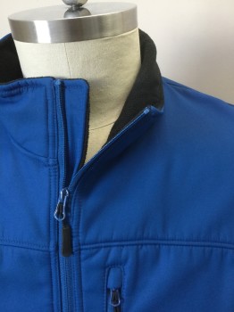 CHAMPION, Blue, Polyester, Solid, Bright Blue, Zip Front, Long Sleeves, 3 Zip Pockets, Stand Collar, Black Fleece and Mesh Lining