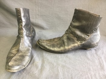 Womens, Sci-Fi/Fantasy Boots , CYDWOQ, Pewter Gray, Leather, 8, Center Back Zipper, Studs, Ankle,