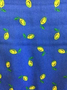 MAIN LINE, Teal Blue, Yellow, Green, Cotton, Novelty Pattern, Lemon Print, No Waistline, Solid Yellow Lining, Zip Back, 1 Pocket Back & Slit Center Back Hem