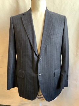 SPIROS, Charcoal Gray, White, Wool, Stripes - Pin, Single Breasted, Collar Attached, Notched Lapel, 2 Buttons,  3 Pockets