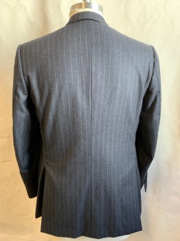 Womens, Suit, Jacket, SPIROS, Charcoal Gray, White, Wool, Stripes - Pin, 44R, Single Breasted, Collar Attached, Notched Lapel, 2 Buttons,  3 Pockets