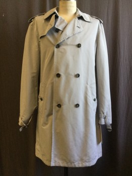 BANANA REPUBLIC, Lt Gray, Polyester, Solid, Double Breasted, 6 Buttons, 2 Pockets, Epaulets, Collar Attached, Belt