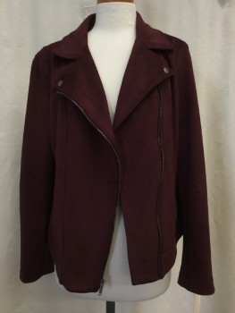 OLD NAVY, Red Burgundy, Polyester, Elastane, Solid, Zip Front & Sleeves, Collar Attached, 2 Pockets,