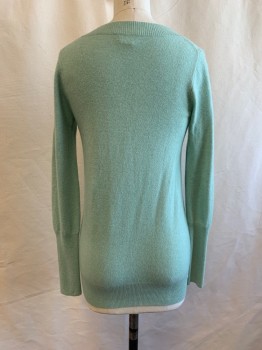 J, CREW, Mint Green, Cashmere, V-neck, Pullover, Long Sleeves
