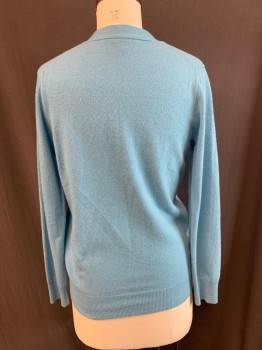J. CREW, Sky Blue, Wool, Nylon, Solid, V-neck, 6 Brown Buttons Down Front