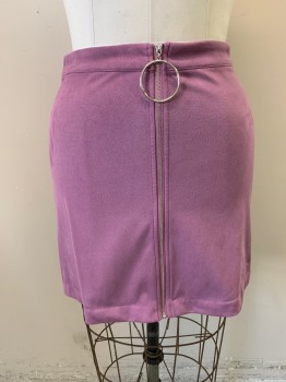Womens, Skirt, Mini, KENSIE, Mauve Purple, Polyester, Spandex, Solid, 4, Silver Zip Front with Large Silver Ring on Zipper