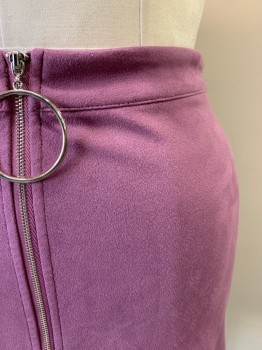 Womens, Skirt, Mini, KENSIE, Mauve Purple, Polyester, Spandex, Solid, 4, Silver Zip Front with Large Silver Ring on Zipper