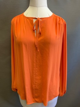 KAREN KANE, Orange, Polyester, Solid, Pullover, Ties at Neck, Long Sleeves with Elastic at Wrist