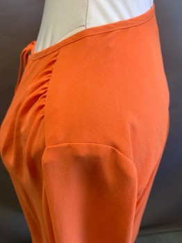 KAREN KANE, Orange, Polyester, Solid, Pullover, Ties at Neck, Long Sleeves with Elastic at Wrist