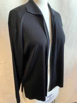 MISOOK, Black, Acrylic, Solid, Open Front, Long Sleeves, Cardigan, Collar Attached,
