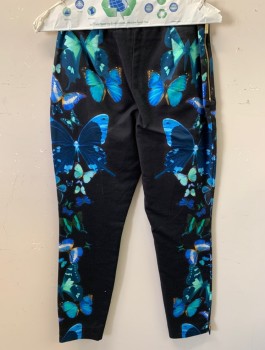 TED BAKER, Navy Blue, Multi-color, Cotton, Elastane, Solid, Animals, Size Zipper, Slim, Large Butterfly Print