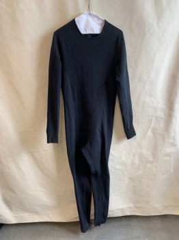 Mens, Jumpsuit, MTO, Black, Synthetic, Solid, 32, 36, Round Neck, L/S, Zip Back, Black Stitching, Fleece Lining
