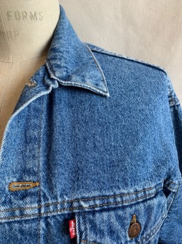 LEVI'S, Denim Blue, Cotton, Solid, Heathered, C.A., Button Front, L/S, 4 Pockets, 2 Button Tabs at Waist