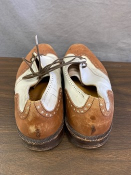 Mens, Shoes, SWENY'S, Tan Brown, Off White, Leather, 10, Wingtip, Spectators,
