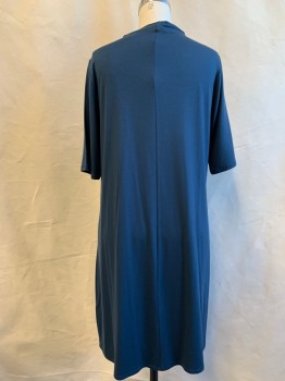 EILEEN FISHER, Teal Blue, Lyocell, Spandex, Speckled, Crew Neck That Flares Out Slightly, Short Sleeves, T-shirt Dress