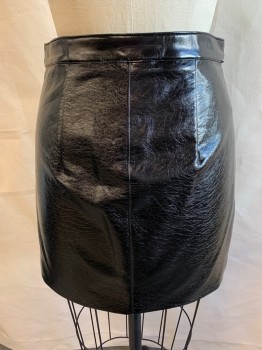 Womens, Skirt, Mini, H&M, Black, Viscose, Polyurethane, Solid, 2, 2 Snap Closures, Half Zip Front with Silver Ring Zipper