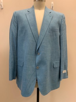 JACK VICTOR, Aqua Blue, White, Wool, Silk, Heathered, L/S, 2 Buttons Single Breasted, Notched Lapel, 3 Pockets
