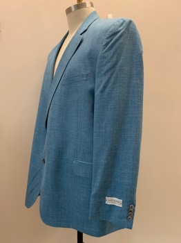 JACK VICTOR, Aqua Blue, White, Wool, Silk, Heathered, L/S, 2 Buttons Single Breasted, Notched Lapel, 3 Pockets