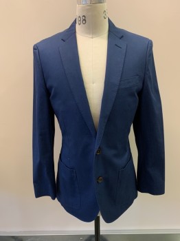 J. CREW LARUSMIANI, Navy Blue, Cotton, Solid, Single Breasted, 2 Buttons, Notched Lapel, 3 Pockets,