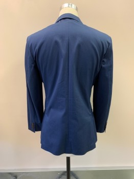 J. CREW LARUSMIANI, Navy Blue, Cotton, Solid, Single Breasted, 2 Buttons, Notched Lapel, 3 Pockets,