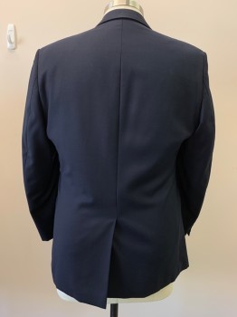 RALPH LAUREN, Navy Blue, Wool, Solid, 2 Buttons, Single Breasted, Notched Lapel, 3 Pockets,