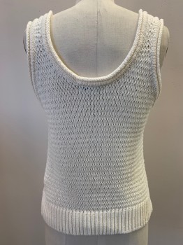 MADEWELL, Off White, Cotton, Polyamide, Solid, Scoop Neck, Crochet,