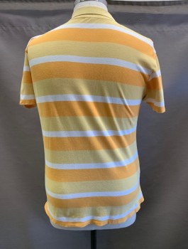 WESC, Goldenrod Yellow, Butter Yellow, White, Cotton, Stripes - Horizontal , C.A., 1/4 Button Front, S/S, Tiny Bird Patch on Left Chest