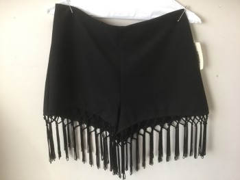 Womens, Shorts, FOREVER 21, Black, Polyester, Rayon, Solid, M, Crepe, High Waisted, Knotted Tassle Detail at Hem, Invisible Zipper at Center Back, 2" Inseam