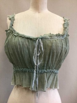 Womens, Camisole 1890s-1910s, Sea Foam Green, Cotton, B34, Swiss Dot, Drawstring Ribbon Neck, Elastic Waist, Ruffle Trim, Good Condition
