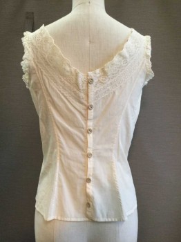 Womens, Camisole 1890s-1910s, Ivory White, Lace, Cotton, Solid, W27, B34, V-neck, Lace Bust & Trim, Great Condition