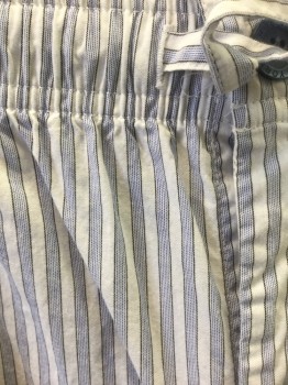 Mens, Sleepwear PJ Bottom, ROUNDTREE & YORKE, Lt Blue, White, Charcoal Gray, Cotton, Stripes - Vertical , Stripes - Pin, XL, White with Blue Microstripes and Charcoal Pinstripes, Elastic and Drawstring at Waist, 2 Button Fly **Has Some Stains Throughout