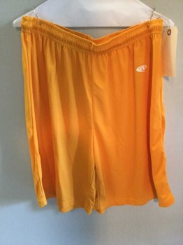 Athletic Knit, Orange, Polyester, Solid, Mesh Athletic Long Shorts, Elastic Drawstring Waist