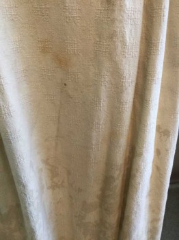 N/L, Cream, Beige, Ecru, Polyester, Cotton, Solid, Self Squares/Checkerboard Texture, Pleated At Sides, Self Tie Closures, At Each Side, Floor Length Hem, Very Stained/Teched Throughout, Peasant/Lower Class Look, Made To Order, 1600's